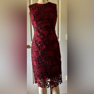 White House Black Market Red and Black Strapless Midi Dress